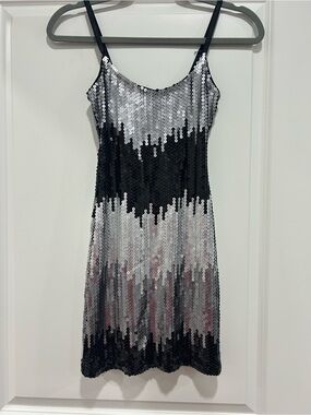 Guess Black & Silver Sequin Mini Slip Dress